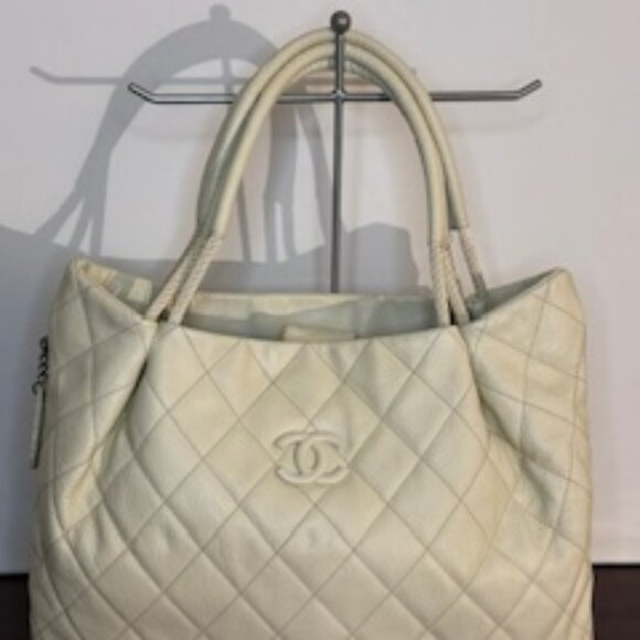 Chanel Large Expandable Shopping Tote shoulder White /off white Bag SHW - Picture 1 of 16